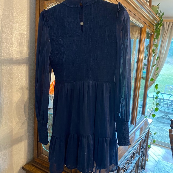 Heartful Romance Navy Striped Smocked Long Sleeve Mini Dress - Picture 4 of 8